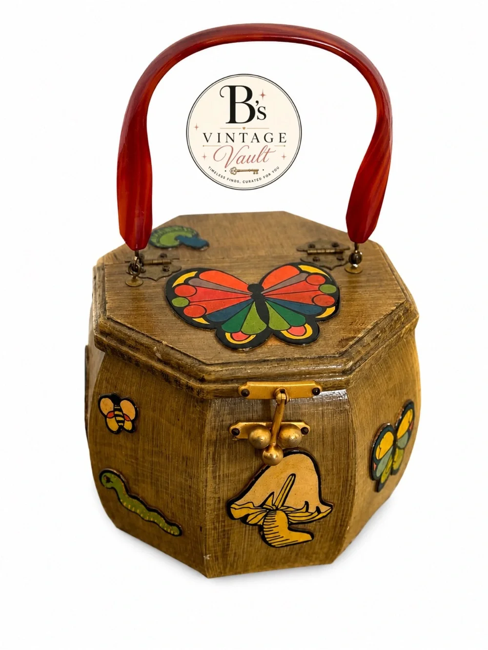 VINTAGE Whimsy Wooden box Hand Bag